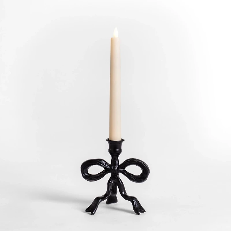 Black Metal Bow Taper Candle Holder, 6 in.