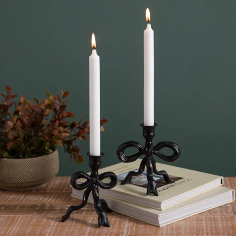 Black Metal Bow Taper Candle Holder, 5.5 in.