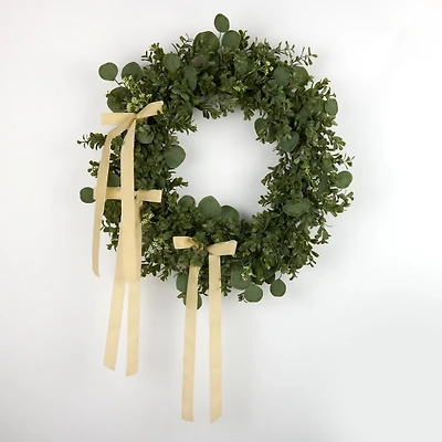 Eucalyptus Wreath with Ivory Velvet Ribbon