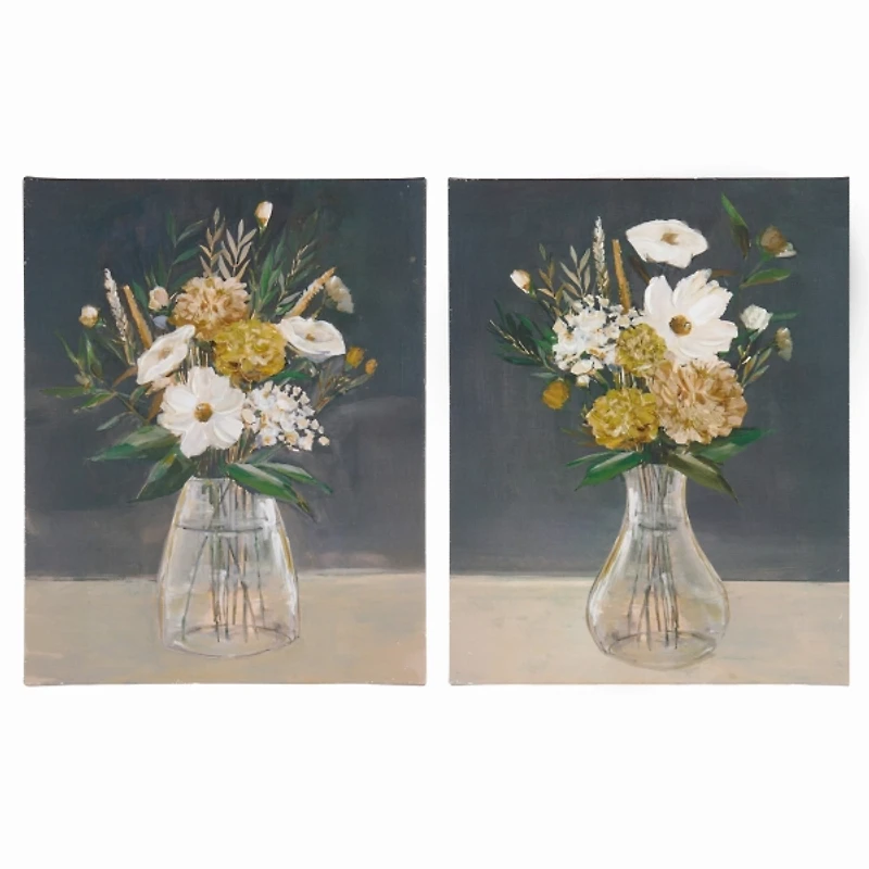 Navy Floral Vases Canvas Art Prints, Set of 2