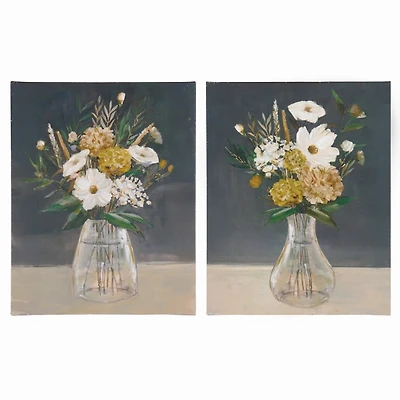 Navy Floral Vases Canvas Art Prints, Set of 2