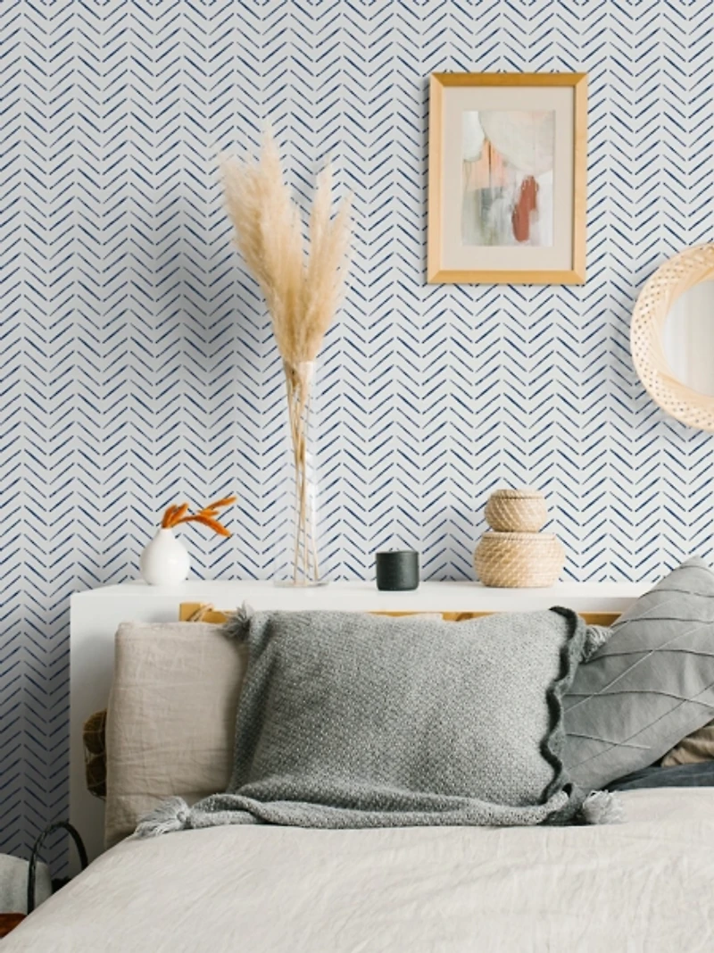 Blue and White Chevron Peel and Stick Wallpaper
