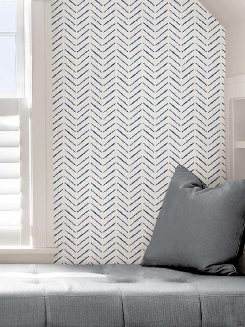 Blue and White Chevron Peel and Stick Wallpaper