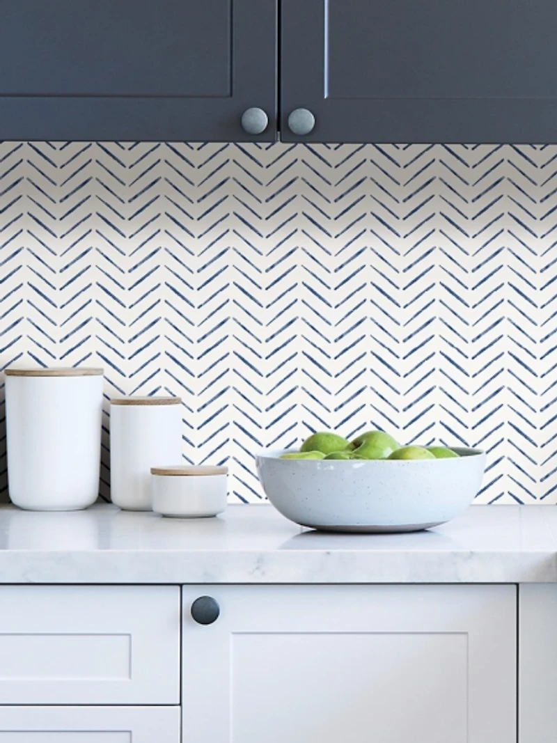 Blue and White Chevron Peel and Stick Wallpaper