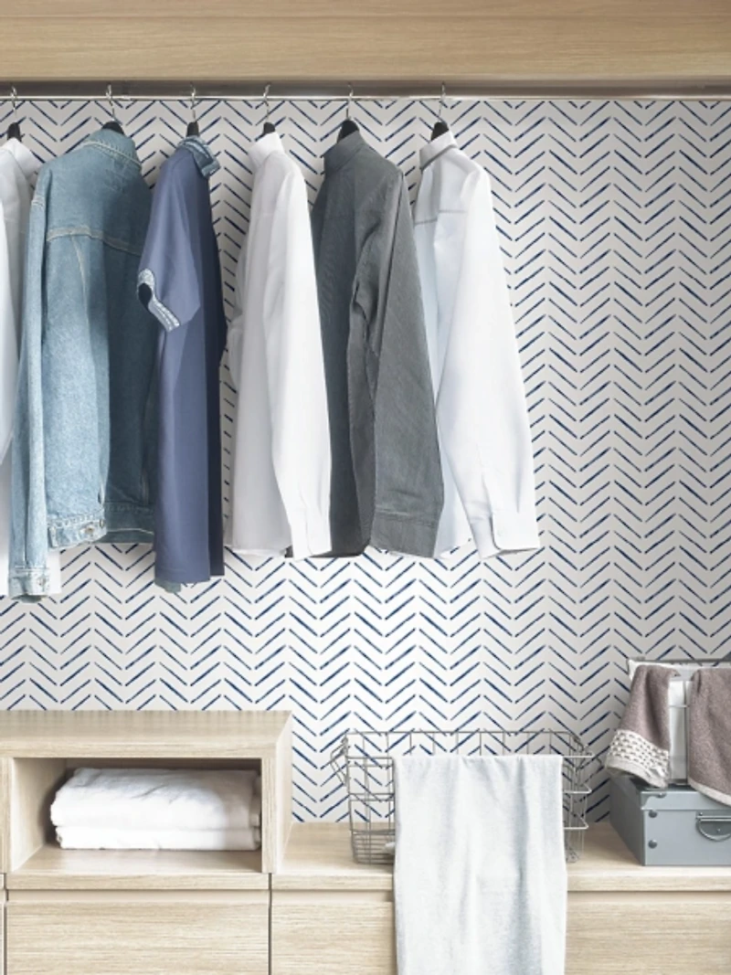 Blue and White Chevron Peel and Stick Wallpaper