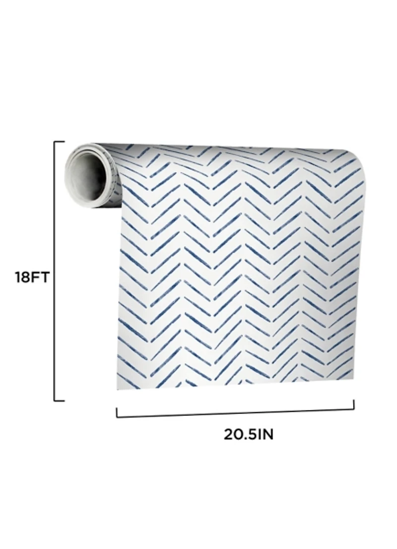 Blue and White Chevron Peel and Stick Wallpaper