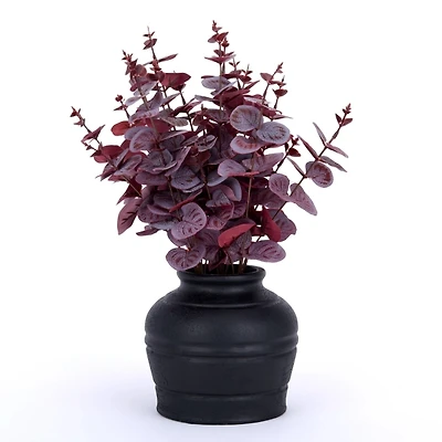 Purple Eucalyptus Arrangement in Black Vase