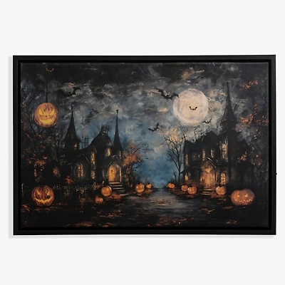 LED Haunted Town Framed Canvas Art Print