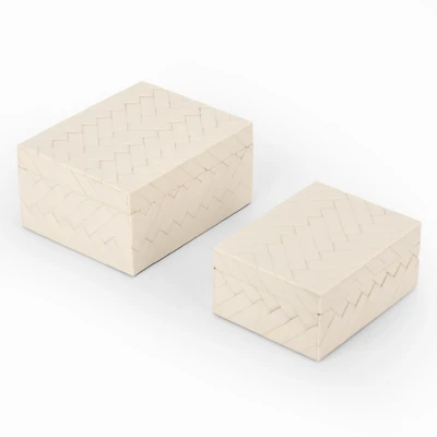 Ivory Woven Decorative Boxes, Set of 2