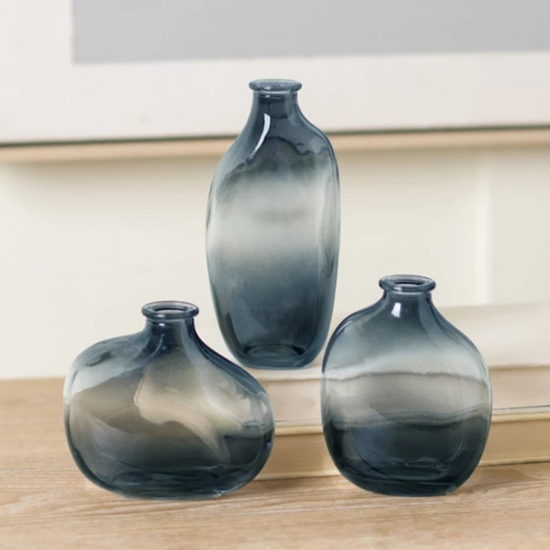Blue Ombre Glass Mini Bud Vases, Set of 3