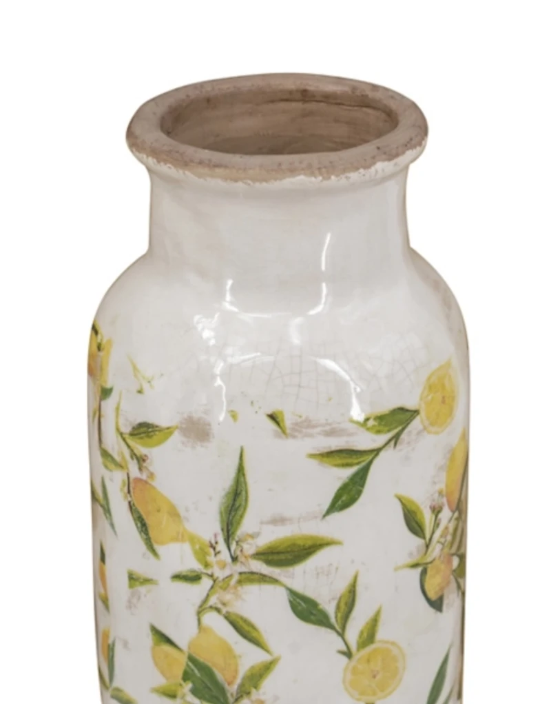 White and Yellow Lemon Branch Ceramic Vase