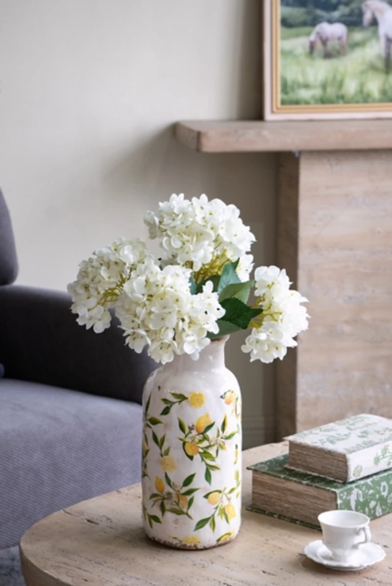 White and Yellow Lemon Branch Ceramic Vase