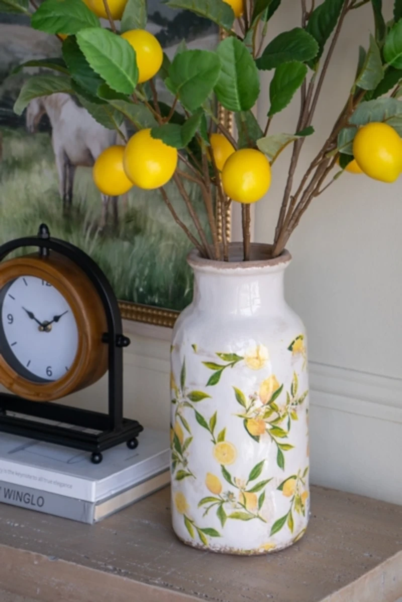 White and Yellow Lemon Branch Ceramic Vase
