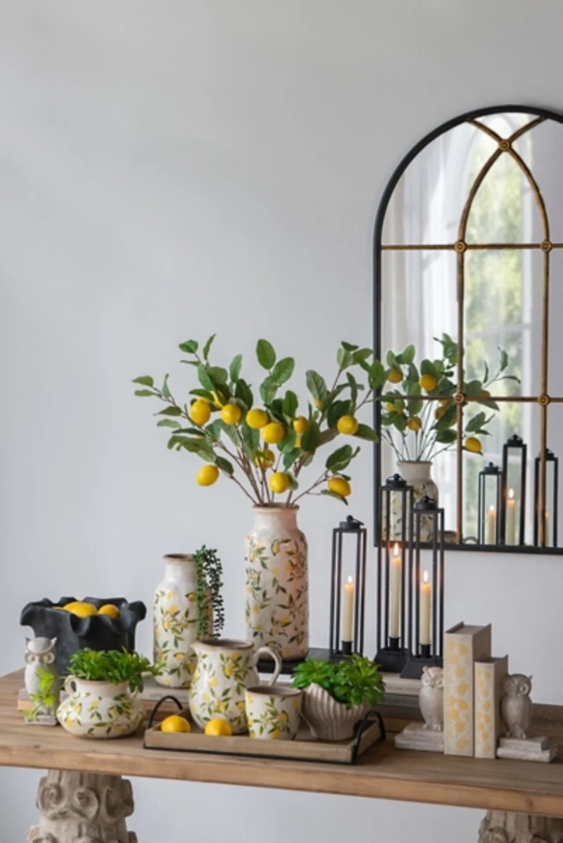 White and Yellow Lemon Branch Ceramic Vase