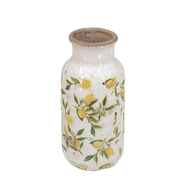 White and Yellow Lemon Branch Ceramic Vase