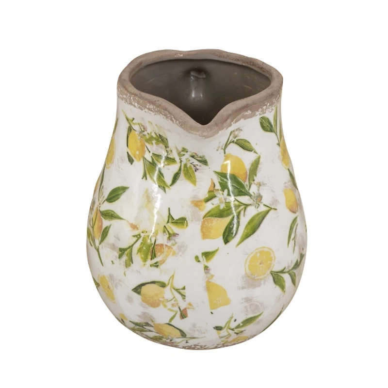 Antique White Ceramic Lemon Branch Pitcher Vase