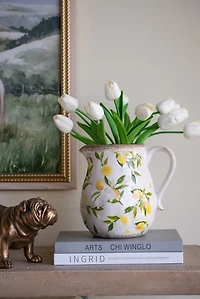 Antique White Ceramic Lemon Branch Pitcher Vase