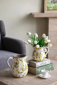 Antique White Ceramic Lemon Branch Pitcher Vase