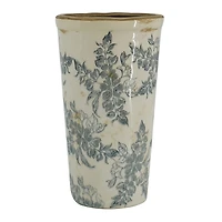 Antique Gray & Ivory Floral Ceramic Vase
