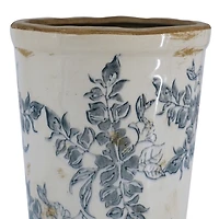 Antique Gray & Ivory Floral Ceramic Vase