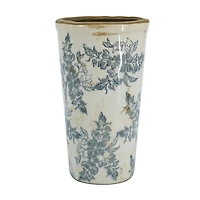 Antique Gray & Ivory Floral Ceramic Vase