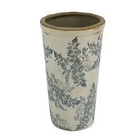 Antique Gray & Ivory Floral Ceramic Vase