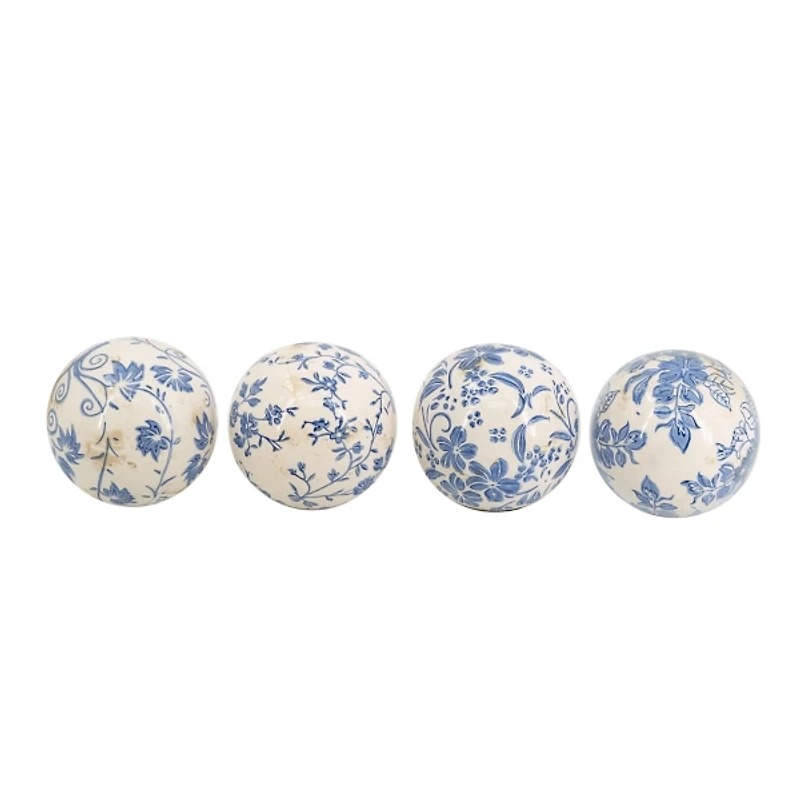 Blue & White Ceramic Orbs, Set of 4