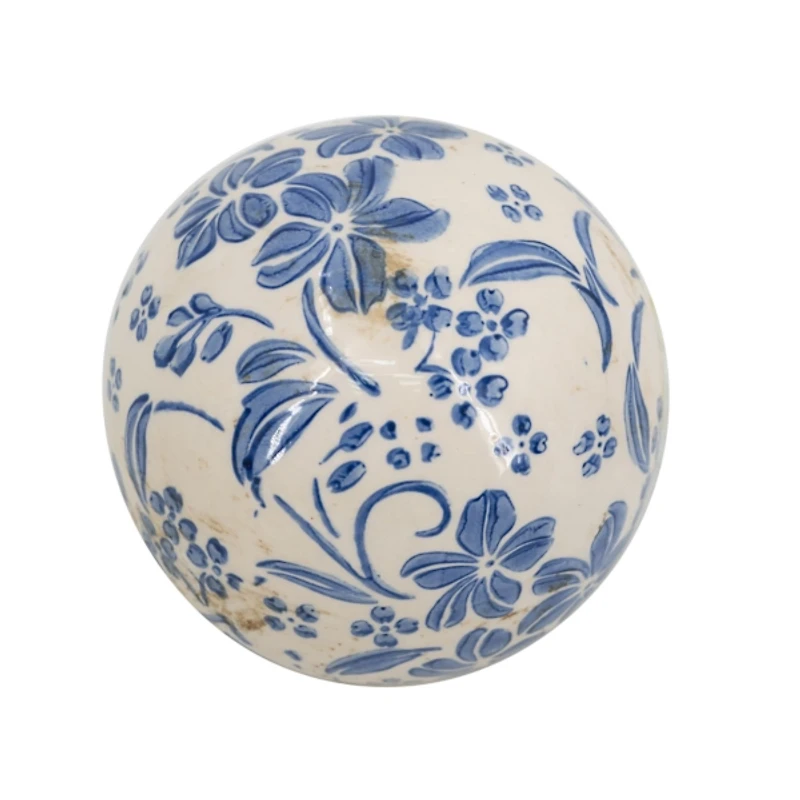 Blue & White Ceramic Orbs, Set of 4