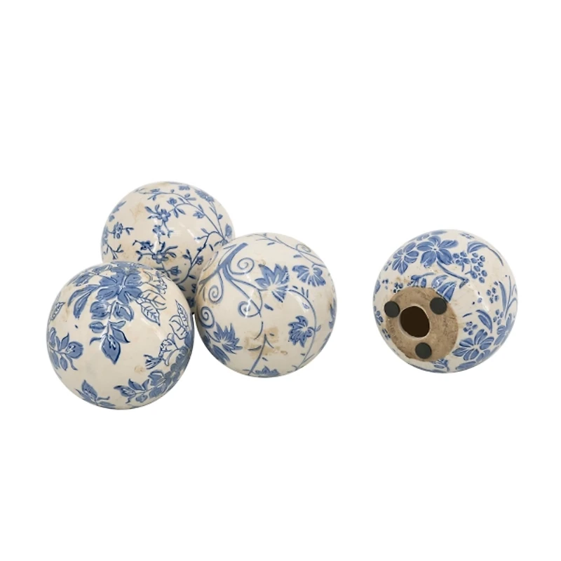 Blue & White Ceramic Orbs, Set of 4