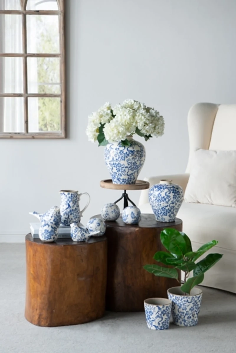 Blue & White Ceramic Orbs, Set of 4