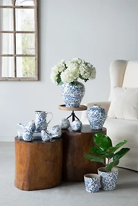 Blue & White Ceramic Orbs, Set of 4