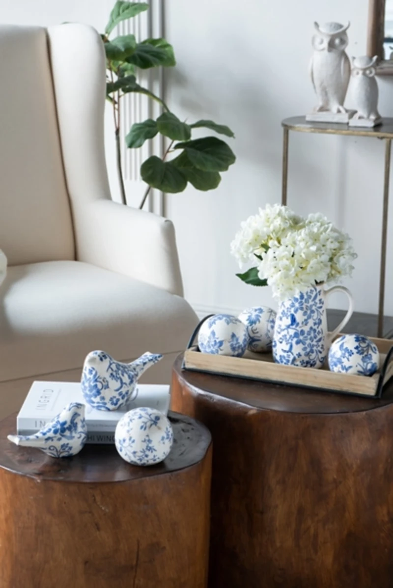 Blue & White Ceramic Orbs, Set of 4