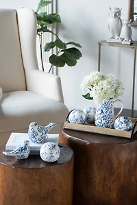 Blue & White Ceramic Orbs, Set of 4