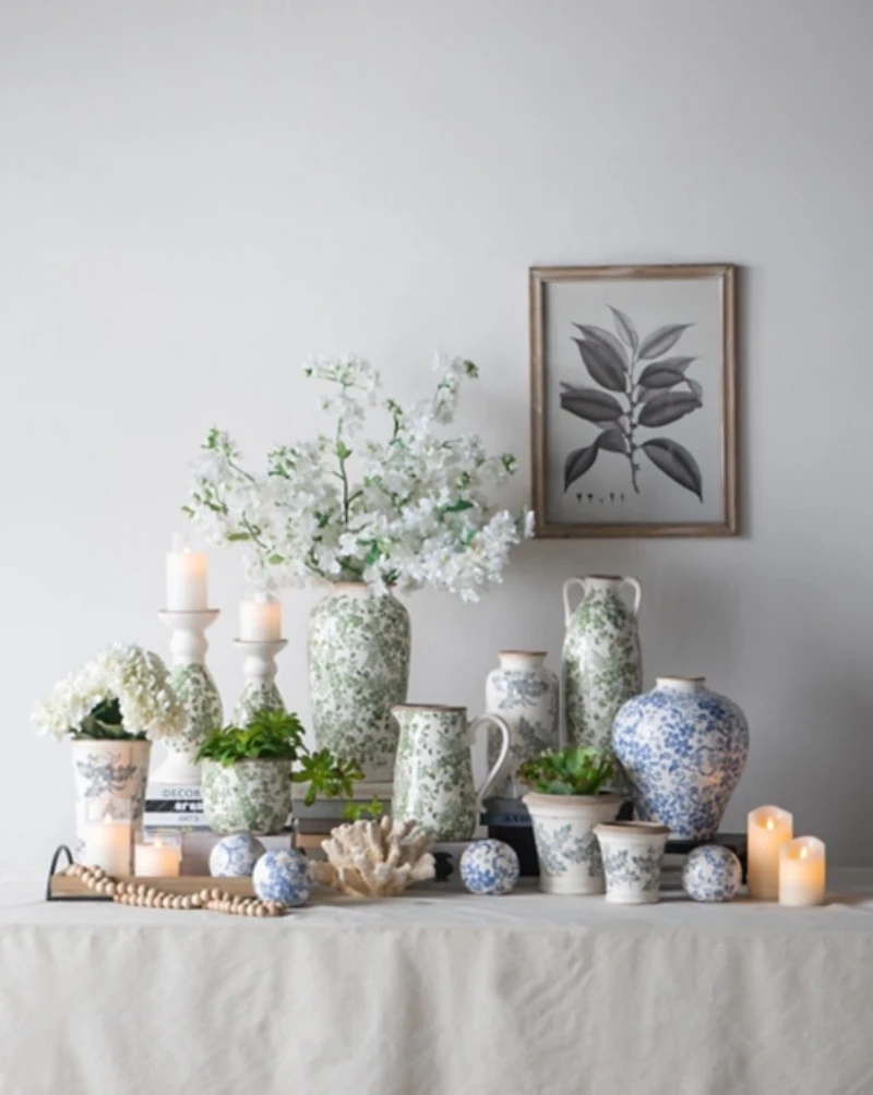 Blue & White Ceramic Orbs, Set of 4