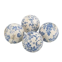 Blue & White Ceramic Orbs, Set of 4