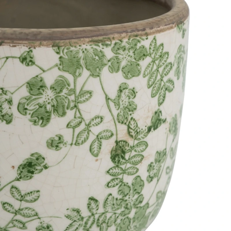 Green Floral Ceramic Planter, 5 in.