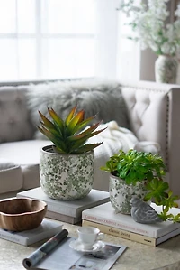 Green Floral Ceramic Planter, 5 in.