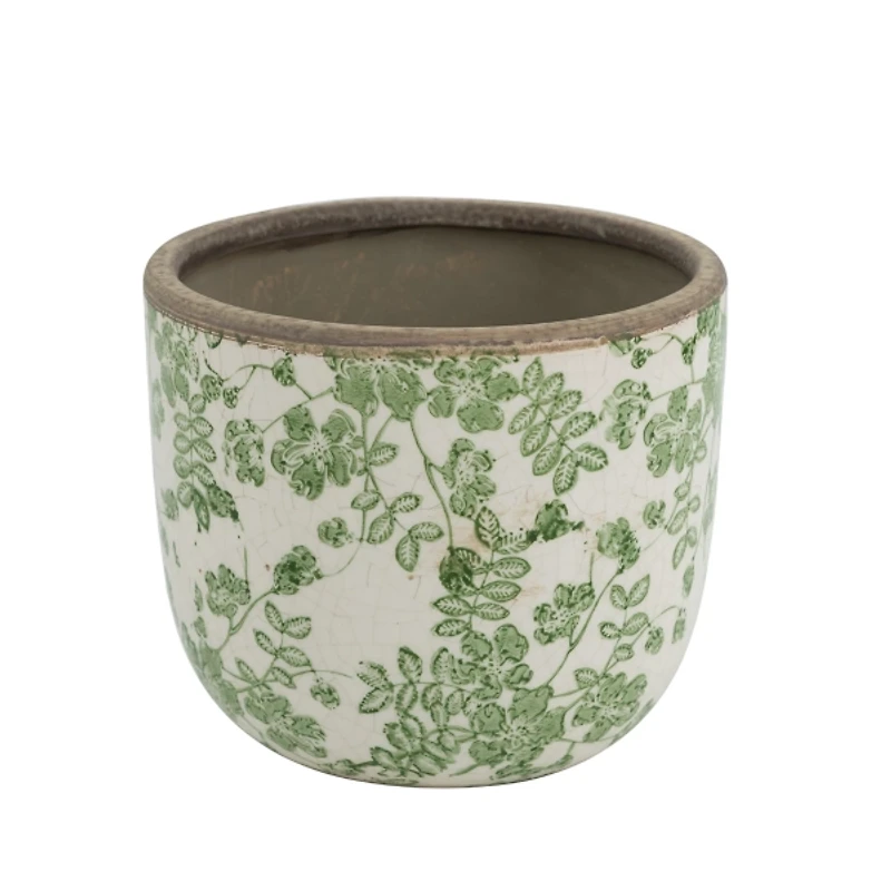 Green Floral Ceramic Planter, 5 in.