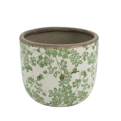 Green Floral Ceramic Planter, 5 in.