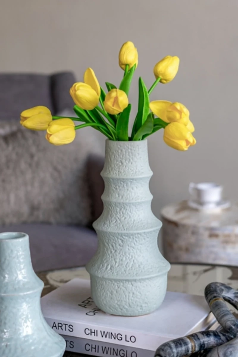 Blue Tiered Ridges Ceramic Vase