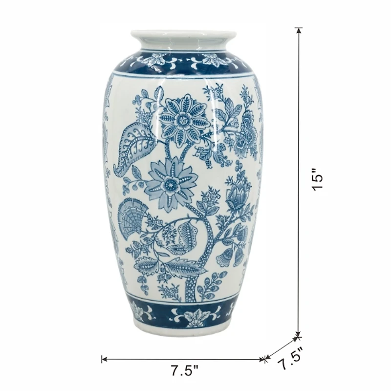Blue Floral Porcelain Vase
