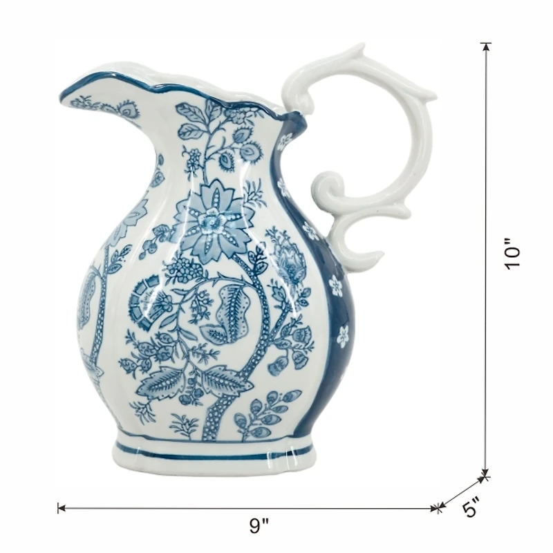 Blue Floral Porcelain Scroll Pitcher Vase