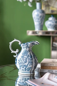 Blue Floral Porcelain Scroll Pitcher Vase