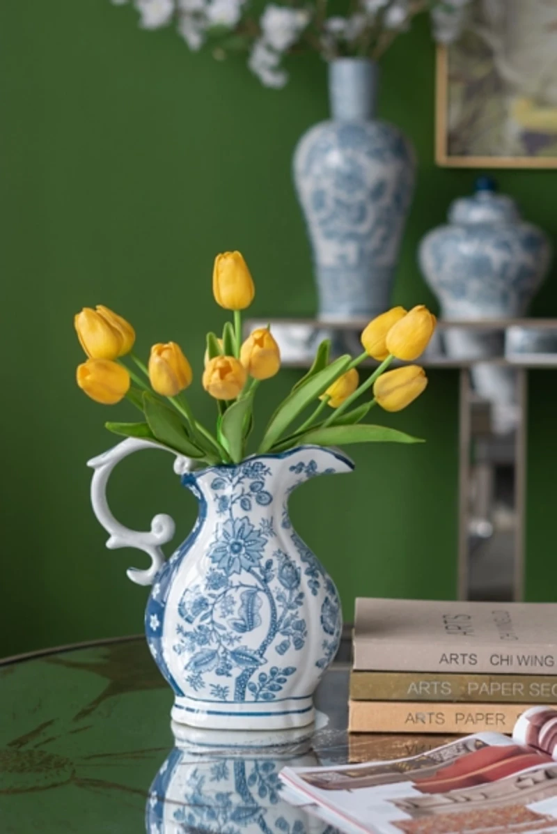 Blue Floral Porcelain Scroll Pitcher Vase