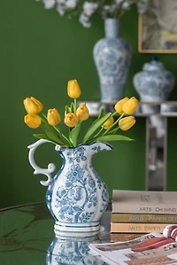 Blue Floral Porcelain Scroll Pitcher Vase