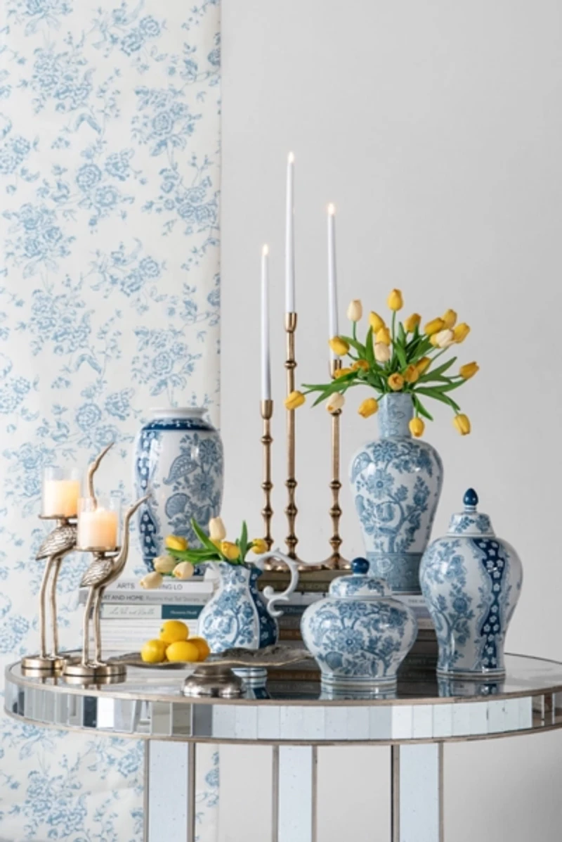 Blue Floral Porcelain Scroll Pitcher Vase