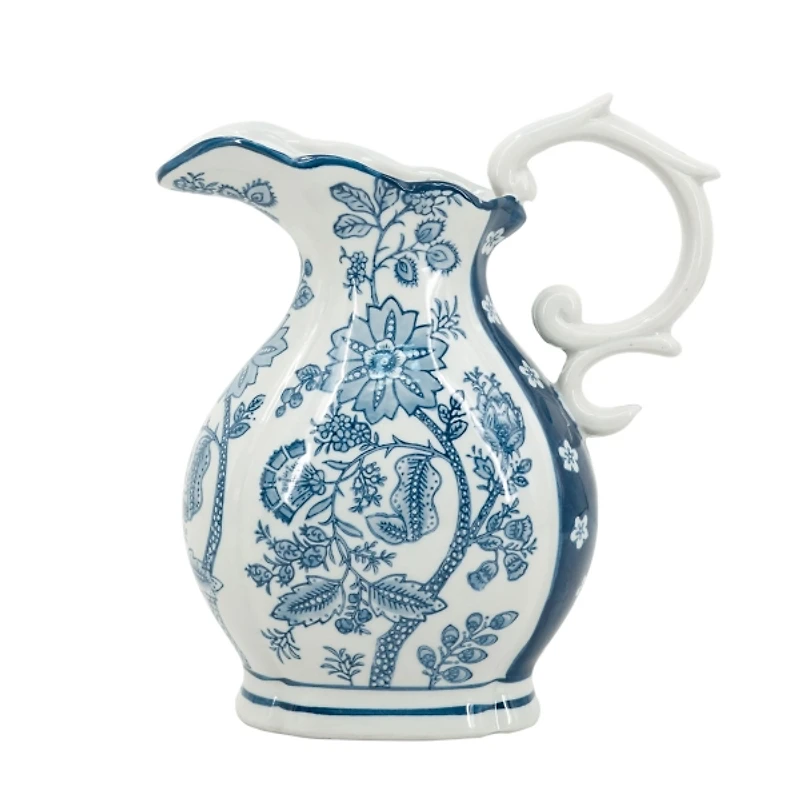 Blue Floral Porcelain Scroll Pitcher Vase