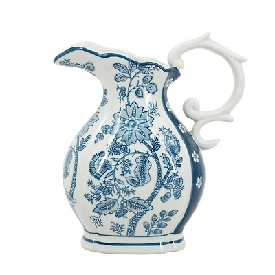 Blue Floral Porcelain Scroll Pitcher Vase