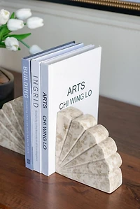 Cream Marble Fan Shaped Bookends, Set of 2