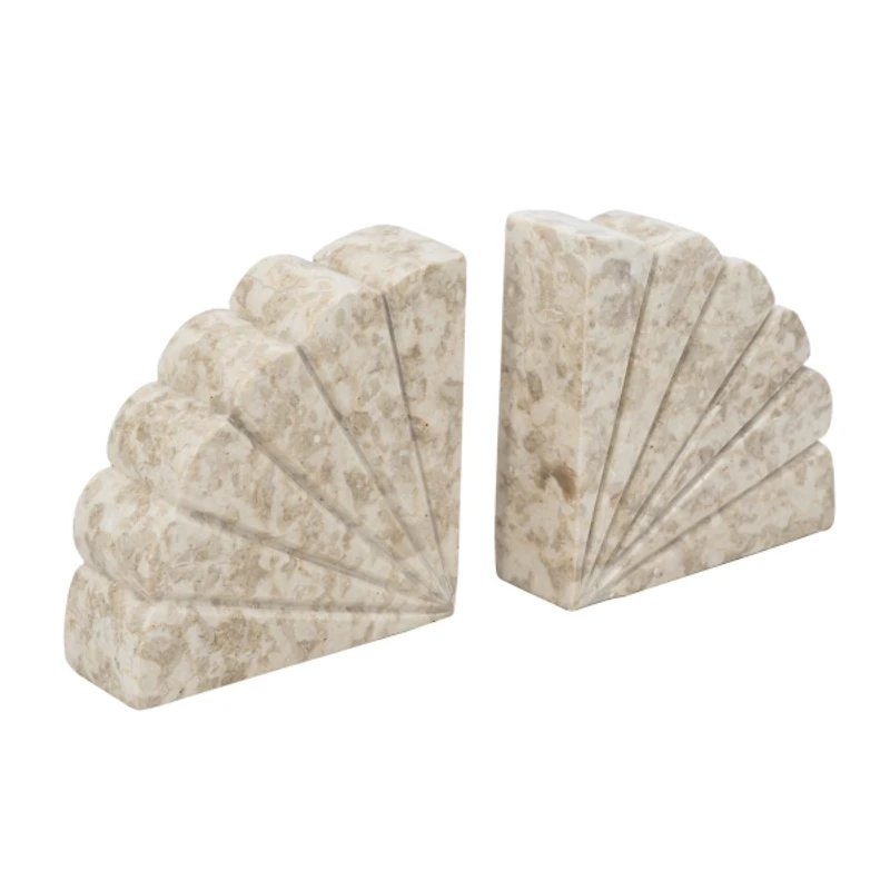 Cream Marble Fan Shaped Bookends, Set of 2